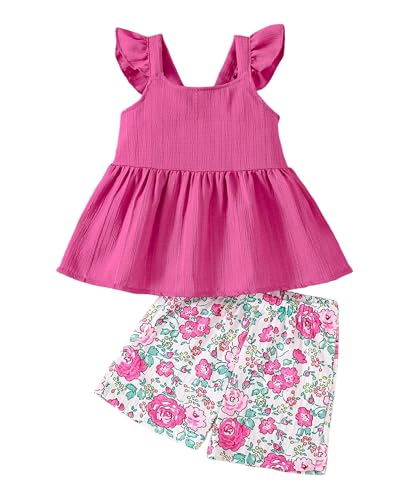 Ichigobaby Kids Clothes 2 Piece Little Toddler Girl Summer Outfit Swing Open Back Tunic Tops Sleeveless Shirt Casual Shorts Set Toddler Girl Clothes 3T 4T