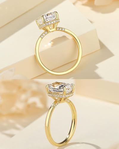 4CT/4.5CT Elongated Cushion Cut Engagement Rings for Women, Simulated Diamond Ring, 925 Sterling Silver 18K White/Yellow Gold Plated Promise Ring4