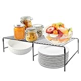 SKHDNNV Refrigerator Organizer Freezer Organizer, Expandable Adjustable Kitchen Cabinet Rack for Pantry, Cupboard, Countertop - Space Saving Shelf (Black)