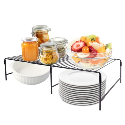 SKHDNNV Refrigerator Organizer Freezer Organizer Expandable Adjustable Kitchen Cabinet Rack for Pantry Cupboard Countertop - Space Saving Shelf (Black)