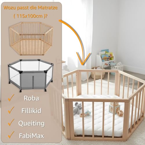 Laufgittereinlage 6 eckig 100x115 cm - Baby Laufgitter Laufstall Matratze Laufstalleinlage aus Schaumstoff für Kinder Babymatratze Laufstallmatratze Spielmatratze Oeko-Tex 100 x 115