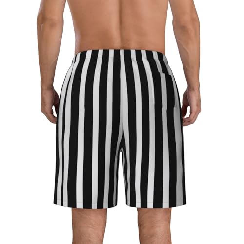 Black & White Stripe Print Men's Beach Pants Lightweight Quick-Dry Swim Pants with Mesh Lining for Men4
