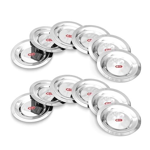 Image of Kitchen Expert - Stainless Steel Glass Lid Set | Set of 12 | Small Lid Covers | Cup Mugs Lids | Steel Round Shape Coasters | Tea Cup Lids | Steel Ciba |