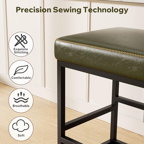 Image of Bar Stools Set of 6, 24in Counter Height Barstools, Faux Leather Counter Stools with Thick Square Seats & Sturdy Metal Base, Modern Bar Chairs for Kitchen Island (Green)
