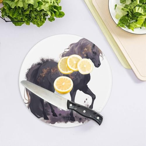 Planche à découper en verre hygiénique et résistante motif cheval violet