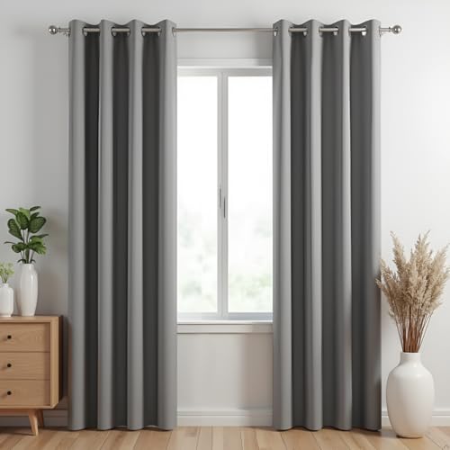 HOMEMONDE 100% Complete Blackout Curtains - Customize Room Darkening Curtain for - Noise Reduced, Heavy Blackout, Thermal Insulation Curtains, Pack of 2, (Ash Mist) | Solid