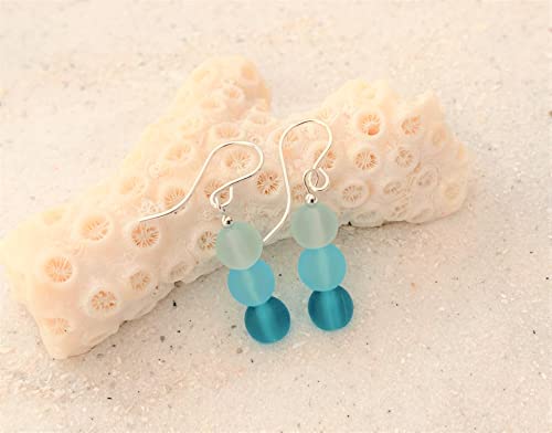Blue Sea Glass On Sterling Silver Dangle Earrings For Women Girls Handmade #TOP3