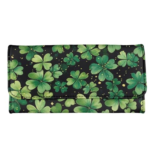 Image of AFPANQZ Women's Leather Wallet Women Wallets, Four Leaf Print Soft Leather Trifold Large Capacity Ladies Travel Purse Dust Resistnt Wallet