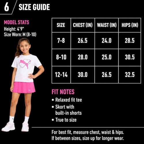 Image of PUMA Girls Athletic Skort Set - 2 Piece Workout Set Active Skirt with Shorts & Short Sleeve T-Shirt Girls Athletic Outfit