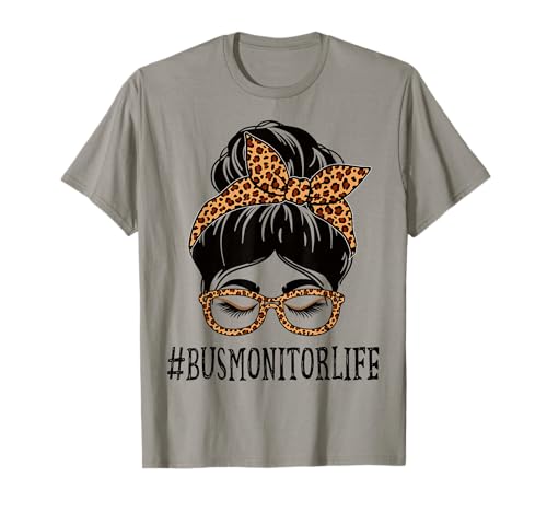 Bus Monitor Leopard Messy Bun Appreciation Back To School T-Shirt