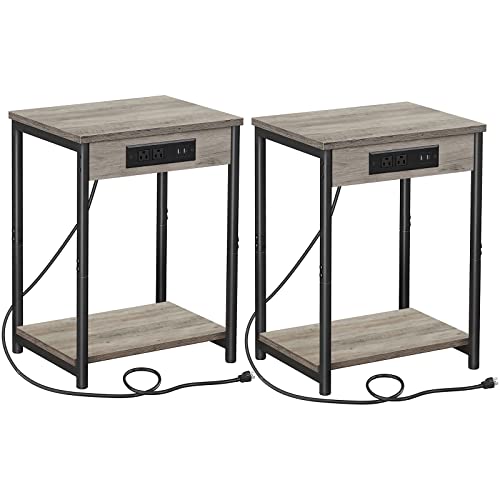 Tutotak End Table With Charging Station, Set Of 2 Side Table With 2 Usb Ports And 2 Outlets, 21.8”H 2-Tier Nightstand With Storage Shelf, Sofa Table Tb01Bg029 #TOP5