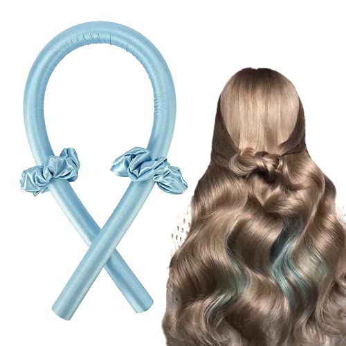Heatless Hair Curlers For Long Hair To Sleep In Overnight, No Heat Silk Curls Headband, Soft Foam Hair Rollers, Curly Ribbon for Natural Hair (Blue)