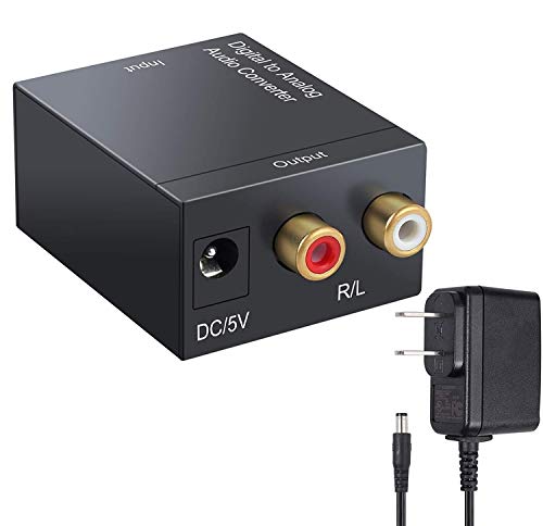 Microware D2A Audio Digital to Analog Converter, Digital Coax and Optical Toslink To Analog Audio Converter Decoder RCA L/R Output With 5V/1A Power Adapter
