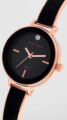 Image of Anne Klein Quartz Analog Black Dial Two Toned Black & Rose Gold Metal Strap Watch for Women - NEAKB3620BKST