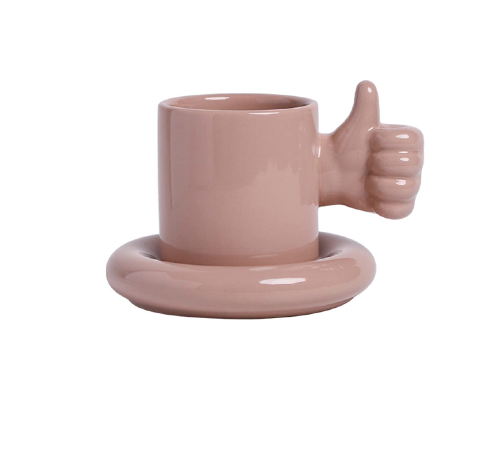 Tazza da caffè in ceramica Tazza da dito con pollice marrone e piattino Tazza da tè Tazza da caffè in ceramica Tazza Regalo per ufficio e casa