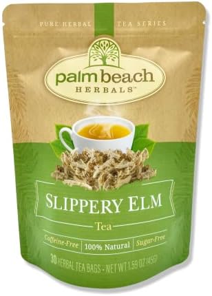 Palm Beach Medicinal Herbs Slippery Elm Tea - Slippery Elm Bark for Throat, Digestive and Wellness Support - Caffeine Free - Sugar Free - 30 Herbal Tea Bags