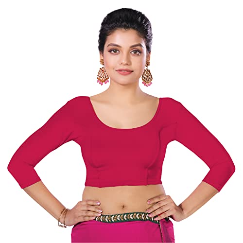 Image of Abhi Cotton Readymade Saree Blouse for Women- 3 /4 Sleeve, Round Neck, Regular-fit, Stretchable, Pull-on Style