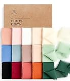 Vitalizart 15 Rolls 1.5' Chiffon Silk Ribbon Handmade Fringe Total 30 Yd Frayed Edges Ribbons for Wedding Invitations Bridal Bouquets Gifts Wrapping Crafts Holiday Decor