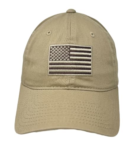 Rapid Dominance American Flag Embroidered Washed Cotton Baseball Cap - Khaki