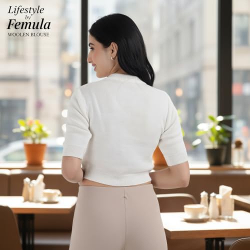 Image of Women Winter Wear V-Neck Half Sleeves Regular Fit Woollen Blouse