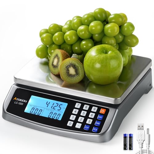 Image of Atogou 110lb Food Scale, Commercial Kitchen Scale with Price Computing, Plug-in Usable, 0.05oz /1g, 304 Stainless Steel, for Cooking, Vegetables, Farm, Industry, Counting. LC300 Grey