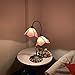 Bieye L10811 Flower Tiffany Style Stained Glass Table Lamp with 8-inch Wide Bent Glass Lampshade Lily Pad Base (2-Light, Pink)