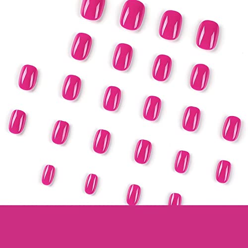 Pink Press On Nails Short Fake Nails With Nail Glue Acrylic Glossy Oval False Nail Tips Simple Solid Color Glue On Nails Stick On Nails For Women Girls Manicure Fingernails With Adhesive Tabs 24Pcs (Pink) #TOP5