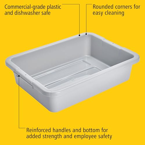 Image of Rubbermaid Commercial Products Standard Bus /Utility Box, 4.6-Gallon, Gray, Plastic, Heavy Duty Restaurant Wash Basin /Dish Washing Tub for Kitchen Organization /Storage