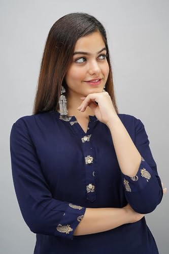 Image of Women Rayon Straight Golden Foil Printed Kurta with Palazzo || Kurti with Palazzo Set for Casual Party & Festival Wear in Round Neck with 3 /4 Sleeve for Girls