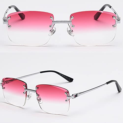 Image of Gradient Lens Metal Sunglasses Rimless Square Blue UV400 Brown Women Frameless