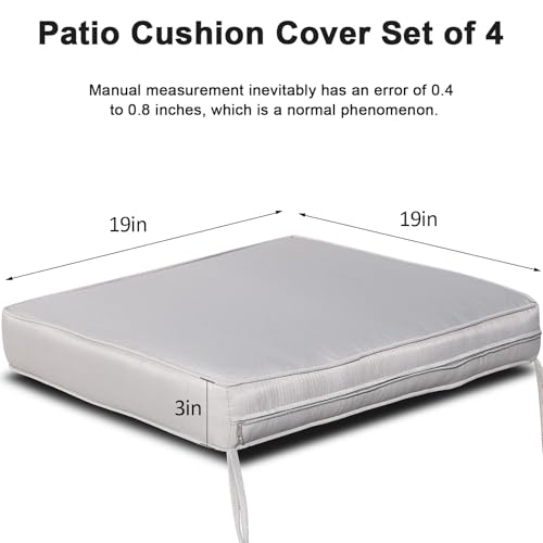 Jadoxy Outdoor Cushion Covers 4 Pack Waterproof&Fade Resistant Zipper Patio Furniture Cushion Covers for Couch,Sofa,Chair (Replacement Covers Only) (19×19×3, Light Gray)