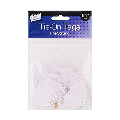 100 White Strung Tags Pre Strung Tie on Tags 25 x 39mm Cover
