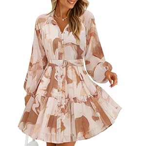 ZESICA Womens Floral Long Sleeve Mini Dress 2025 Button Chiffon A Line Swing Wedding Guest Cocktail Party Short Dresses