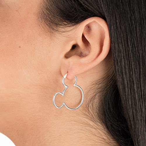 Disney Womens Mickey Mouse Outline Hoop Earrings - Mickey Mouse Earrings - Disney Sterling Silver Hoop Earrings #TOP3