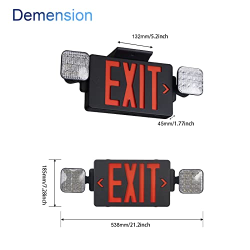 Image of TANLUX Black Exit Sign with Emergency Lights, LED Emergency Exit Light with Battery Backup, UL Listed, AC 120 /277V, Commercial Emergency Lights Combo for Business - 6 Pack