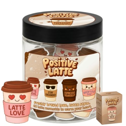 Positive Latte Jar with 60 Affirmation Cards, Emotional Support Latte Coffee, Funny Christmas Coffee Lover Themed Gift for Women, Men, Wife, Husband, Mom, Dad, Friends, Coworkers