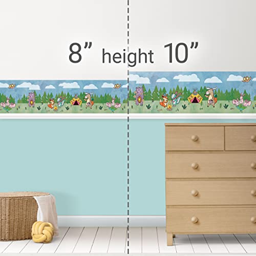 Grace & Gardenia Gb90140G8 Camping Animals Peel And Stick Wallpaper Border 8In Height X 15Ft Blue Green Yellow Brown Designs #TOP4