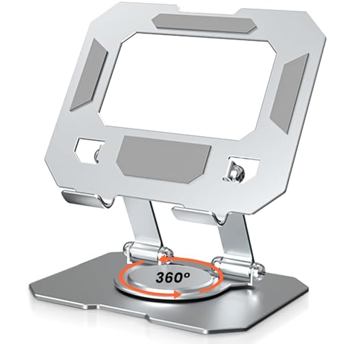 Image of Dyazo Aluminium Tablet Stand Holder with 360° Rotating Base, Multi Angle Adjustments Compatible for iPad Pro | 11 | 10.9 | 10.2 | Air | Mini, Samsung Galaxy Tab, Lenovo Pad and All Tablets-Silver