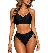 Women High Waisted Ruched Bikini Set Two Piece Bathing Suit Tummy Control | Twist bikini top, tie...