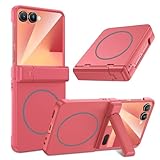 Maxdara for Z Flip 7 Magnetic Case, [Compatible with MagSafe] [Hidden Kickstand] [Hinge Protection] [Built-in Screen Protector] Protective Phone Cover for Samsung Galaxy Z Flip 7, Coral Red (Magnet)