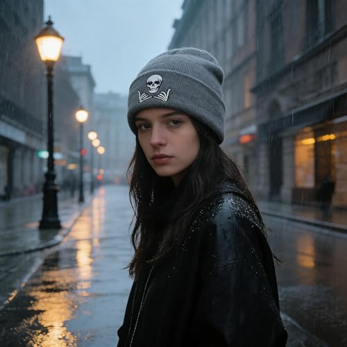 Image of Embroidered Skeleton Beanie Hat Winter Stretch Knit Skull Cap for Men Women