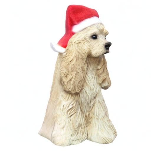 Sandicast Ornament Cocker Spaniel, Buff, Sitting with Santa Hat, Brown - Image 2