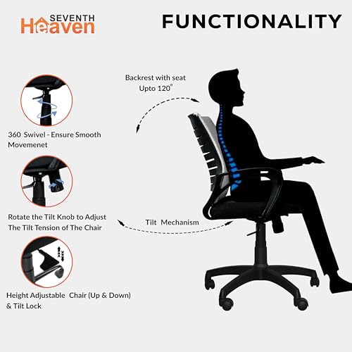 Image of Seventh Heven Bolt Mid Back Revolving Office Chair for Work from Home, Study, and Computer Use | Heavy Duty Base | Ergonomic Mesh Design | Durable & Comfortable Seating (Greyer Mesh)