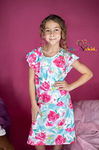 Funnycokid Size 6 Girl Nightgowns Princess Nightshirt 3D Floral Nightdress Ruffles Sleeve Pajamas Dress Flower 5-6T #TOP2
