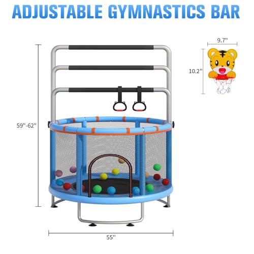 55" Small Trampoline for Kids, Telawah Indoor Outdoor with with Enclosure Net, Safety Enclosure, Round Jumping Mat with Basketball Hoops, Birthday Gifts for Children - Image 5