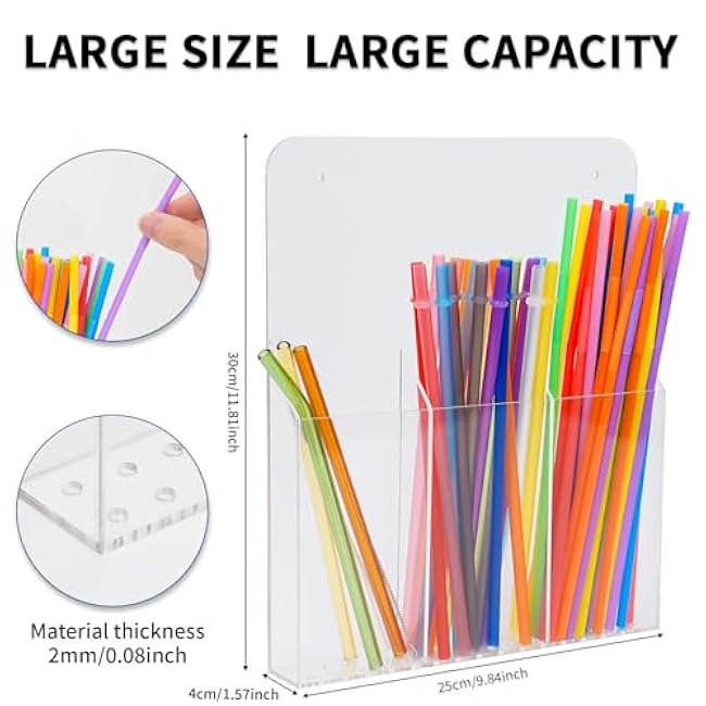 Acrylic Straw Holder for Cabinet Large Capacity Thickened 11.81x9.84 Adhesive Cabinet Door Organizer Drinking Straws Storage Organizer for Cupboard Reusable for Kitchen