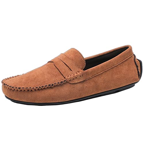 Men's Loafers Shoes Genuine Leather Round Toe Suede Vamp Penny Loafer Anti-Slip Flexible Slip Resistant Casual Slip-on