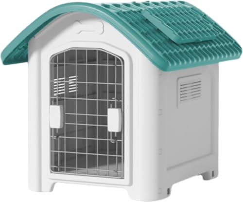 AZIEBAY ドッグハウス アウトドア 大型犬 中型犬 組立式 素朴なシェルター 防水素材 洗える 耐腐食性 防錆 床上げ 防湿 防風 防雨 通気性 日焼け防止 組立簡単 ホーム デッキ パティオ 裏庭 屋内 屋外 (グリーン(ドアあり)