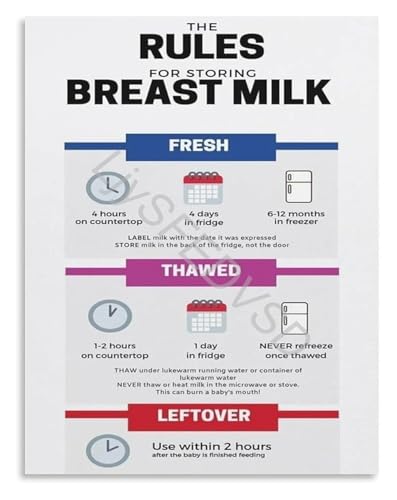 Pumping and Storage Guide Poster for Expressed Breast Milk Canvas Wall Chart Lactation Support Decor(Unframed,12x18inch(30x45cm)