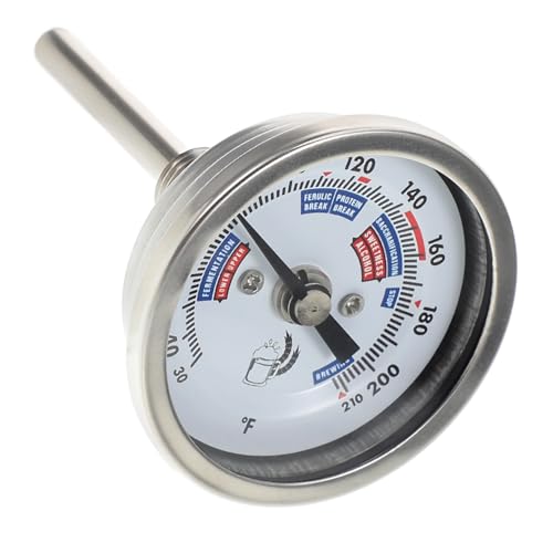 BCOATH Termómetro para Vino Acero Inoxidable Diseño Roscado Antióxido Lectura Precisa Bimetálico Axial para Elaboración de Vino y Cerveza con Clara y Seguro